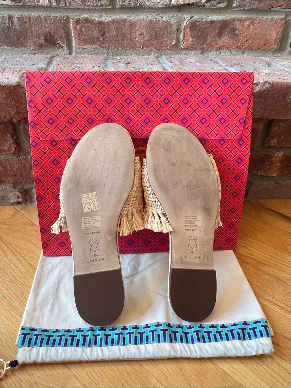 Tory Burch Natural Eleanor Raffia Slide Sandals - Picture 9 of 13